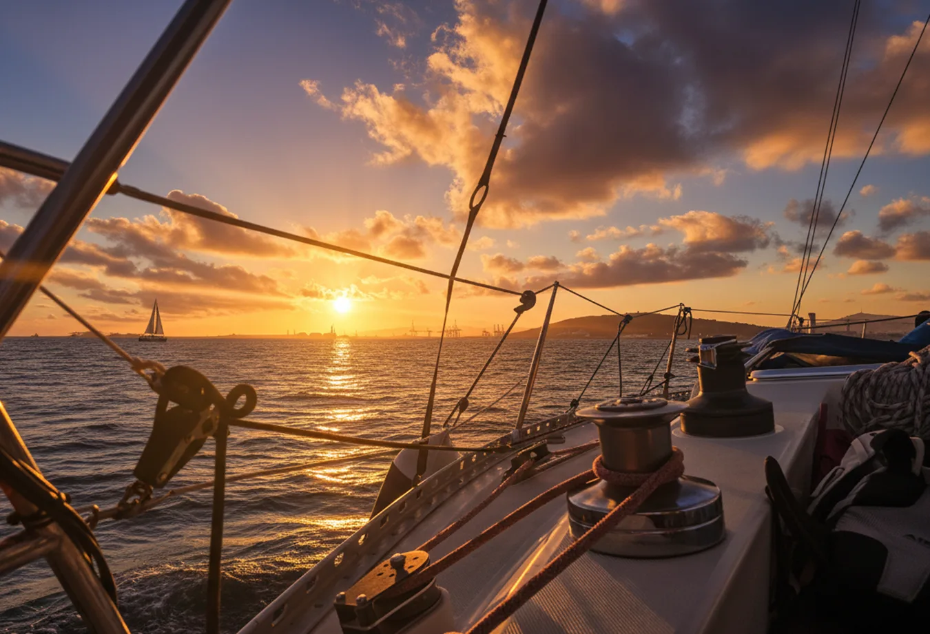 Pernocta en velero Barcelona - atardecer en el mar con Cool Sailing BCN